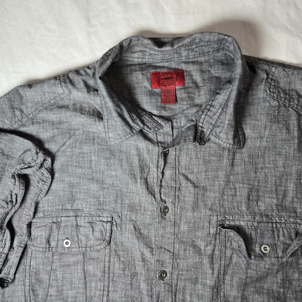 Foundry Shirt Young Men's Button‎ Up Shirt  Short Sleeve  Gray Size 4XLT